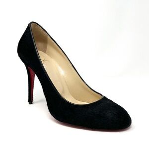 NEW Christian Louboutin Fifi Pony Hair High Heels Shoes Pumps Black Simple 37 7